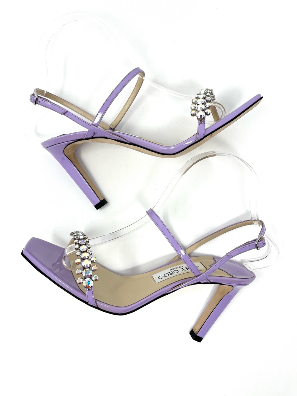 Jimmy Choo Meira Purple Patent Crystal Slingback Sandals High Heels Strappy 39 9 - Picture 5 of 12